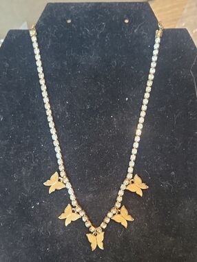 Gold Butterfly Pendant Tennis Necklace - Elegant Women's Jewelry